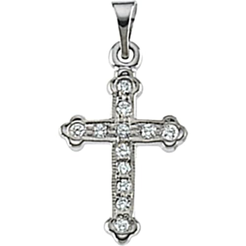 Bottony cross in 14k white gold diamond cross pendant with hand-set diamonds. 