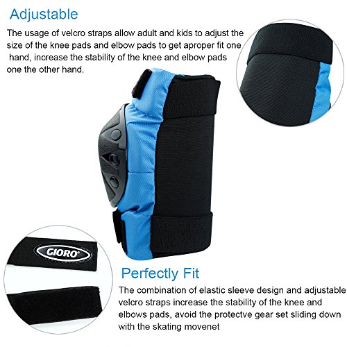 GIORO Adult/Child's Multi Sports Protective Gear, 3 In 1 Set Knee Pads Elbow Pads Wrist Guards for Skateboarding Skating Cycling Climbing Biking BMX Bicycle Scooter (Blue, Child/Youth) - Thumbnail 3