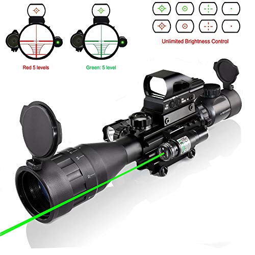 4-16x50AO Rifle Scope Combo Dual Illuminated with Green Laser sight 4 Holographic Reticle Red/Green Dot for Weaver/Rail Mount