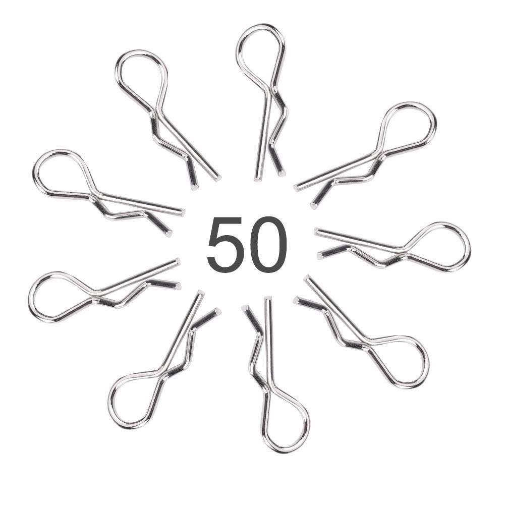 50pcs RC Body Clips, 50pcs 0.96in Portable Stainless Steel RC Accessories R Type Body Clip Pin for 1/10 1/12 1/16 Scale Remote Control Car Shell