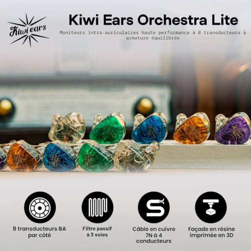Linsoul Kiwi Ears Orchestra Lite Performance Custom 8BA EMI In-Ear Monitor, Detachable 4-Wire OFC Copper Cable (Clear)