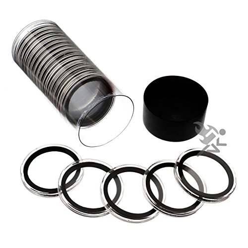 Black Lid Capsule Tube & 20 Air-Tite 40mm Black Ring Coin Holders for 1oz Silver Eagles
