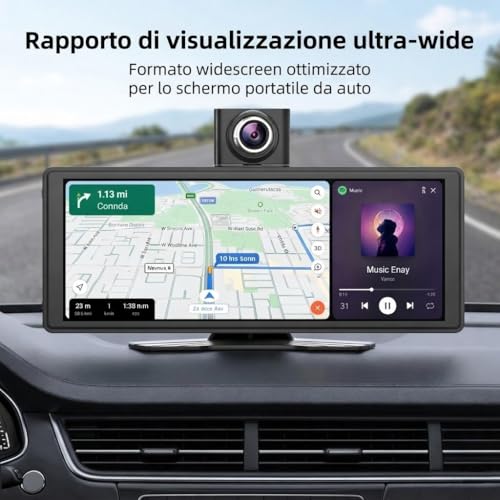 10.26 Inch Car Play Screen Car Play for Wireless Car and Android Car, 4K Dash Cam, Support 1080P Rear View Camera, IPS Touch Car Screen, Mirror Link, BT/FM/AUX, TF 64GB, Plug and Play 12V/24V