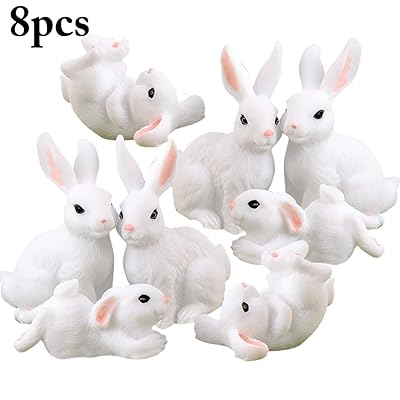 8PCS Miniature Ornament FunPa Fake Rabbit Decorative Bonsai Ornament Miniature Artificial Rabbit for Home Decorations Easter Gift