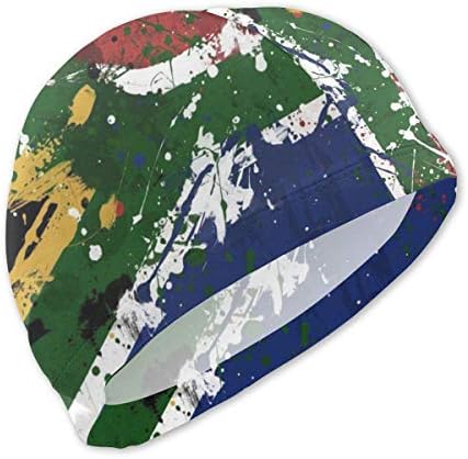 KIENGG Swim Cap Kids Paint Daubs South African Flag Long Hair Funny Swimming Hat for Girls Boys Teens Children