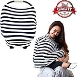 Car Seat Canopy Breastfeeding Cover Nursing Covers Scarf - 5 in 1 Shopping Cart, Stroller, High Chair Covers for Boy Girl in Summer Winter - With FREE E-Book