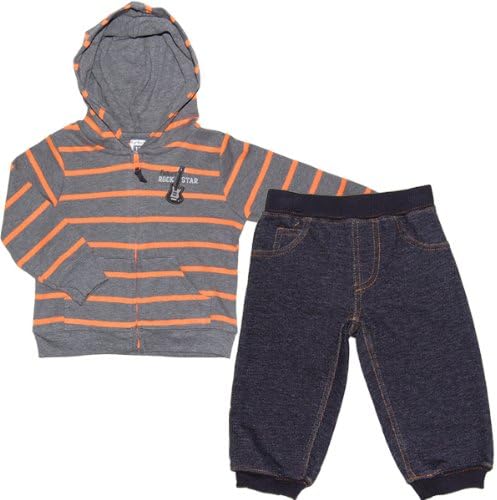 Amazon Co Jp Carter S カーターズ グレー オレンジボーダーパーカー2点セット ボーダーフード付きギタージャケット デニム風 コーデパンツ上下2点セット 並行輸入 服 ファッション小物
