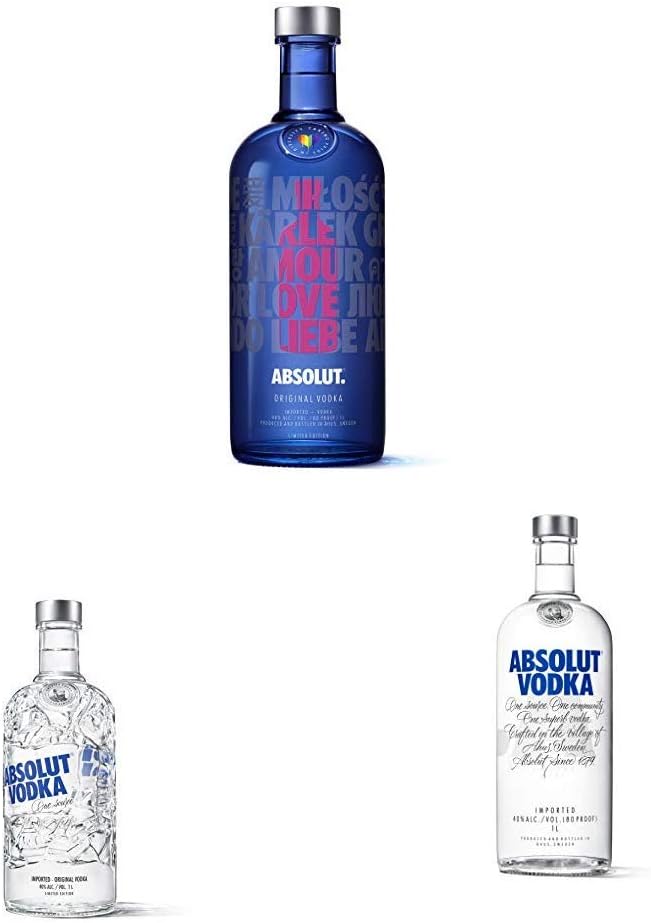 Absolut 1L Limited Edition Trio, Recycled, Drop of Love, and Original