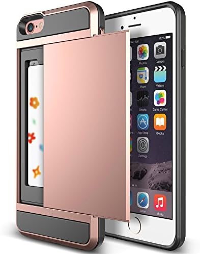 For iPhone 6 Plus / 6s Plus [Heavy Duty] For Apple iPhone 6s Plus [Slide Card Armor] Hybrid Card Slot Wallet Cover, Dual Layer ZARUS Slide Card (Rose Gold)