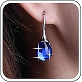 Yheakne Vintage Teardrop Sapphire Earrings Blue Teardrop Dangle Earrings Sapphire Crystal Drop Earring Waterdrop Gemstone Earring Silver Hook Statement Jewelry for Women