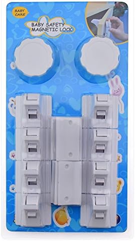 White Plastic Baby and Child Safety Drawer and Cabinet Magnetic Lock -8 Locks with 2 Keys-Easy Install No Drills or Screws Required with Strong Adhesive Tape
