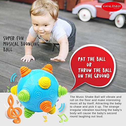 VANLINNY Toddlers Baby Music Shake Ball Toy Bumble Ball for Babies,Dancing Bumpy & Interactive Sounds Crawl Ball Toy, Best Bouncing Sensory Learning Gift for 3+ Year Old Boys&Girls.