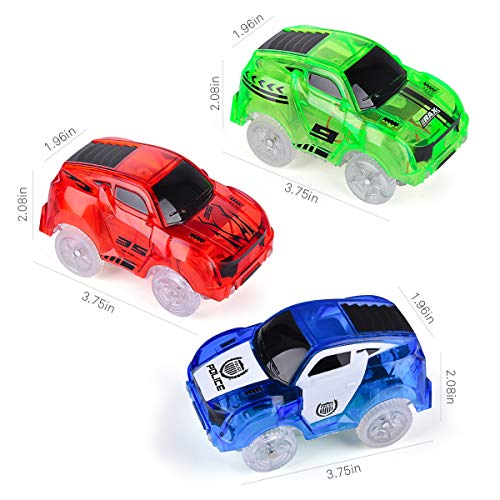 Funkprofi Track Cars Replacement Light Up Toy Cars, 5 LED Flashing Lights Compatible with Most Tracks, Toy Gifts for Boys and Girls (3 Pack)