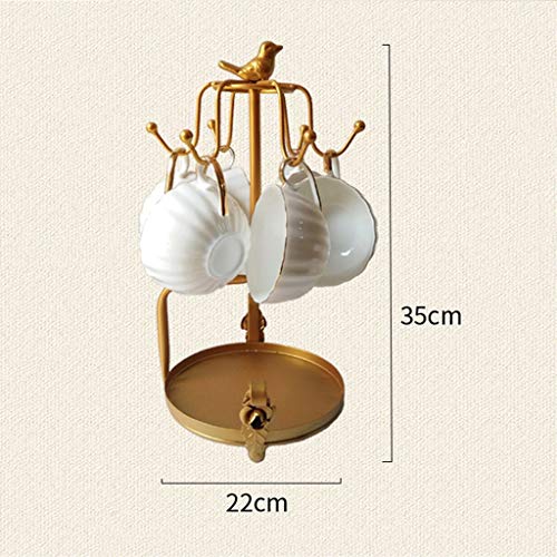 Vintage Iron Coffee Cup Holder Storage Rustic Tea Mug and Saucer Display Rack Kitchen Stand Organizer Drinkware Rack Holds 6 Cups