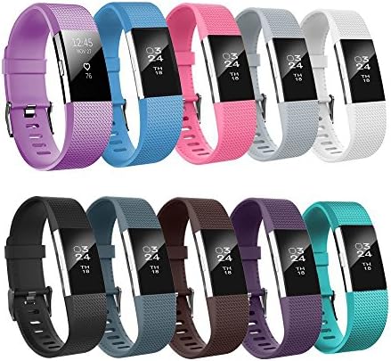 Fitbit Charge 2 Bands, CIDETTY Adjustable Replacement Wristbands Fitbit Charge 2 Straps Bracelet Large Small with Metal Buckle (Silicone 10 Pack - Small)
