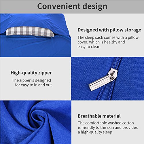 image for Doact Sleeping Bag Liner Breathable Washed Cotton Travel Sheet - 30'' 