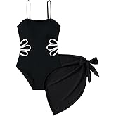 Cuddomper Girls Swimsuit Cut Out One Piece Bathing Suit Adjustable Straps Swimwear with Cover Up Skirt Size 9-16