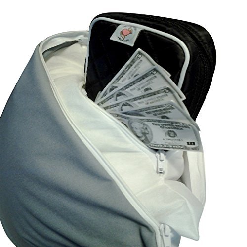 Award Winning Diversion Safe Throw Pillow By Safety Proof Your Life- Smart Jewelry Case, Steel Gray & White Deco Cover-Security Hidden Compartment Fake out Made in USA