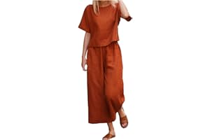 PETYCZEN Linen Sets for Women 2 Piece Summer Outfits Casual Short/Long Sleeve Tops with Long Pants Tracksuits Lounge Sets