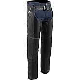 Milwaukee Leather Men's Black Premium Leather Snap Out Thermal Lined Motorcycle Rider Chaps- ML1191