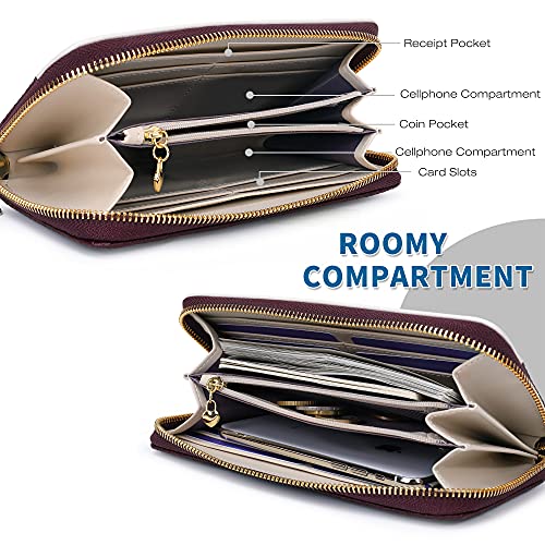 Pomelo Best Damen Geldbeutel Groß Portmonee mit Münzfach, Handyfach und Handschlaufe Waben gesprägte Geldbörse für Frauen (Rot)