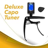 Guitar Capo Tuner for Acoustic and Electric by Gain Music Gear - Clips On Strings - Battery Included!