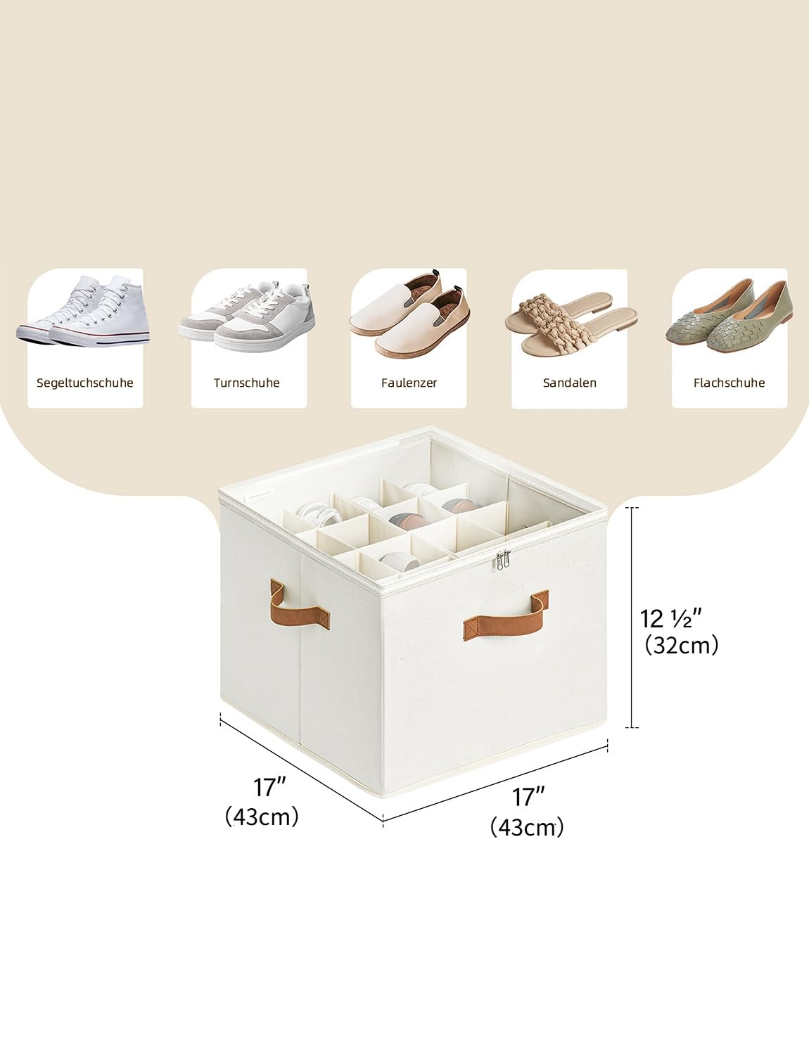 StorageWorks Schuh-Organizer für Schrank, große Schuhorganizer platzsparend für bis zu 16 Paar, Stoff-Schuhkisten mit Griff, stabiler Schuh-Organizer für Stiefeletten, Schuhboxen stapelbar, beige 3
