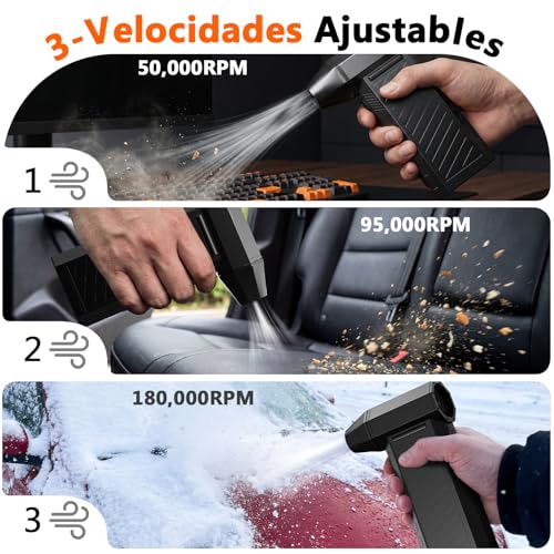 Preciva Powerful Air Blower, Compressed Air Cleaning and Vacuum Cleaner, 2 in 1 Air Gun with Battery 8000 mAh, 180000 RPM, Adjustable Mini Blower for PC, Keyboard and Car