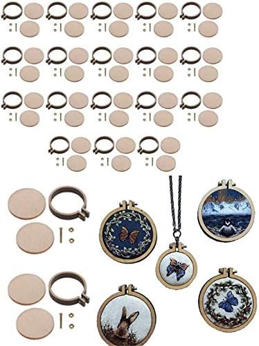 20 Pcs Mini Embroidery Hoops,Wooden Cross Stitch Frame,Small Embroidered Stretch,Cross Stitch Hoops Ring Set, Handmade Pendant Crafts Tool for Embroidery, Quilting,Needlepoint,Silk-Painting