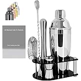 Cocktail Shaker Bartender Kit: 5 Piece Stainless Steel Bar Set, Cocktail Shaker Set with Stand, Drink Mixing Kit Includes Shaker,Strainer,Jigger, Bar Mixer Spoon, Muddler (750ml(25oz))
