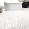 20-Pack Peel and Stick Floor Tiles Vinyl Floor 12 x 12 inch Self Adhesive Waterproof Flooring Planks DIY for Bathroom, Kitchen, Living Room, RV, Cover 20 Sq. Ft, Polish White Marble