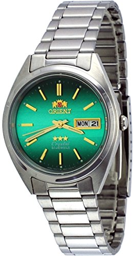 Orient #fab00007f men s 3 star stainless steel green dial day dat…