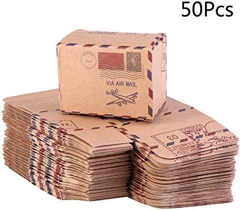 WentingZWT 50pcs Stamp Design Wedding Vintage Candy Packaging Kraft Gift Box Wedding Favors Favour Boxes