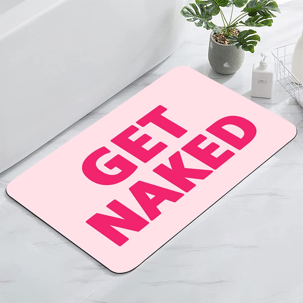 YISUMEI Get Naked Bath Mat Hot Pink Bathroom Rugs Cute Funny Decor Bath Tub Accessories for Women Non Skid Indoor Mats Pink Shower Rug,17"x24"