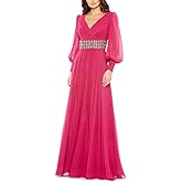 Wrap Gown with Bishop Sleeves & Embellished Belt by Mac Duggal