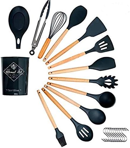 Amazon Sunshinelife キッチンツールセット 11点セット調理器具おしゃれな台所用品 木製キッチンツール クッキングツール 器具 日本食品安全認証済み Fda認証済み 台所用品 耐熱シリコン 安全 調理 料理 製菓器 ブラック ツールセット オンライン通販