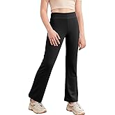 Haloumoning Girls Flare Leggings Kids Casual High Waisted Stretchy Wide Leg Pants Bell Bottoms 5-14 Years