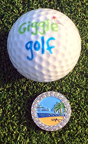 Giggle Golf Bling Beach Scene Golf Ball Marker with A Standard Hat Clip