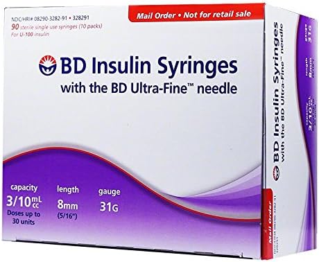 Insulin Syringes With Utra Fine Needle For U 100 Insulin 31 Gauge 3 10 Cc 5 16 Inch 100 Count 10 Packs Of 10 In Lebanon Binge Com Lb