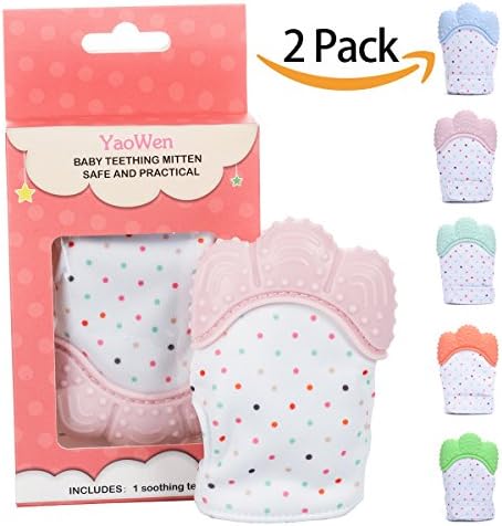 2 Pack Baby Teething Mitten, Silicone Teething Toys, Pink Teether Glove for 3-12 months Baby Self-Soothing Pain Relief YaoWen