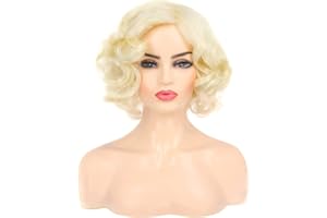 Baruisi Short Curly Blonde Wigs for Women Synthetic Natural Wavy Costume Wig for Cosplay Party