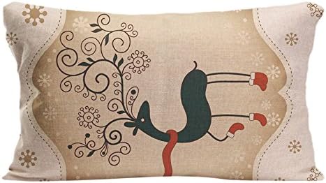 Cotton Linen Pillowcase Cute Reindeer Printed Cushion Cover Snowflakes Merry Christmas Christmas'S Gift For Family Or Friends 12 x 20 inches / 30 cm x 50 cm