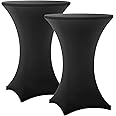 Lemict Cocktail Table Covers - 2 Pack 32x43 Inch Table Cloth - Black | Mantel redondo de elastano elástico para fiestas, bare