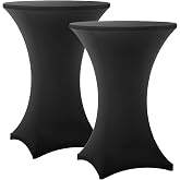 Lemict Cocktail Table Covers - 2 Pack 32x43 Inch Table Cloth - Black | Fitted Stretch Spandex Round High Top Tablecloth for Party, Bar, Birthday, Pub, Banquet
