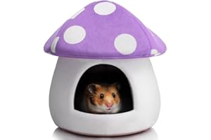 Hollypet Warm Small Pet Animals Bed Dutch Pig Hamster Nest Hedgehog Rat Chinchilla Guinea Habitat Mini House, Purple Mushroom