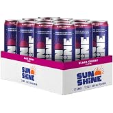 Sunshine Sparkling Energy Drink, Black Cherry with Daily Essential Vitamins, 360mg of Electrolytes, 70mg of Natural Caffeine, 12 Fl Oz (Pack of 12)
