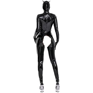 YIYELIY Women's Sexy Leather Bodysuit One-piece long sleeves Jumpsuit Wetlook Latex Leotard Catsuit Lingerie