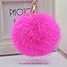 Gold Plated Keychain Cute Genuine Rabbit Fur Ball Pom Pom Keychain for Car Key Ring Handbag Tote Bag Pendant Charm (Rose Red)