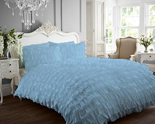1000 Thread Count 1 Piece Ruffle Duvet Cover with Zipper Closure and Corner Ties 100% Pima Cotton Luxurious &amp; Hypoallergenic Solid By Serene Linens (Twin / TwinXL, Sky Blue)