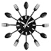 Timelike Kitchen Wall Clock, 3D Removable Modern Creative Cutlery Kitchen Spoon Fork Wall Clock Mirror Wall Decal Wall Sticker Room Home Decoration (Black)